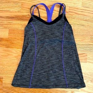 Lululemon tank top grey, black, and purple with built in bra, size 8